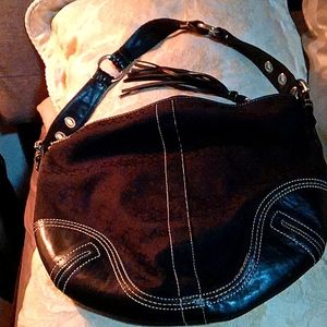 Black little c coach purse, leather strap adjustable, black leather trim